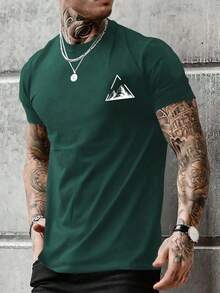 Manfinity Homme Men's Short Sleeve T-Shirt With Geometric Pattern Print - Green - View 7
