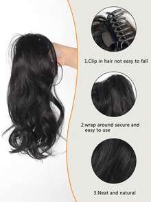 轻盈如云的合成马尾辫，自然蓬松卷曲美式甜辣高马尾假发，大号发爪夹 - 彩色 - 查看 5