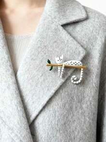 1枚可爱慵懒波点猫胸针，百搭日常配饰 - 彩色 - 查看 2