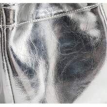 Shiny Metallic Mini Tote Bag - Compact Silver Faux Leather Handbag With Double Straps, Chic Evening Bag For Women - Silver - View 6