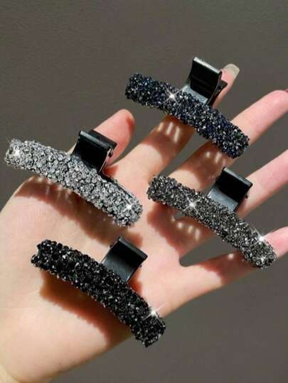 4个女士优雅时尚水晶镶嵌直发夹，适合日常佩戴，夏季沙滩抓夹，度假旅行送礼佳品