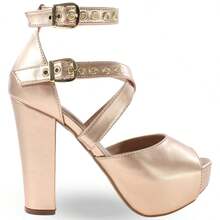 Women's Platform Sandal With High Chunky Heel P15 - 玫瑰金色 - 查看 3