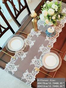 1pc Flower Embroidery Table Runner, White Lace Table Mat, For Home Decor - Beige - View 21