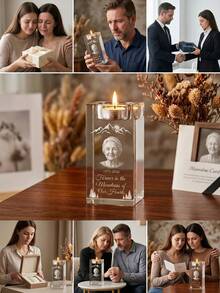 Custom Personalized Memorial Crystal Photo Block - 3D Portrait Engraved Keepsake With Timepiece Design - Sympathy Gift For Loss Of Loved One - Ideal For Remembrance Altar, Home Decor & Funeral Display - Multicolor - View 8