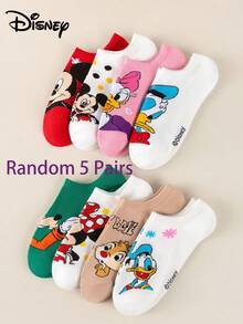 Disney 1/5/8 pares de calcetines invisibles de mujer con diseño de jacquard de dibujos animados aleatorios, transpirables, para uso casual diario, regalo para fiestas y días festivos - Multicolor - Ver 11