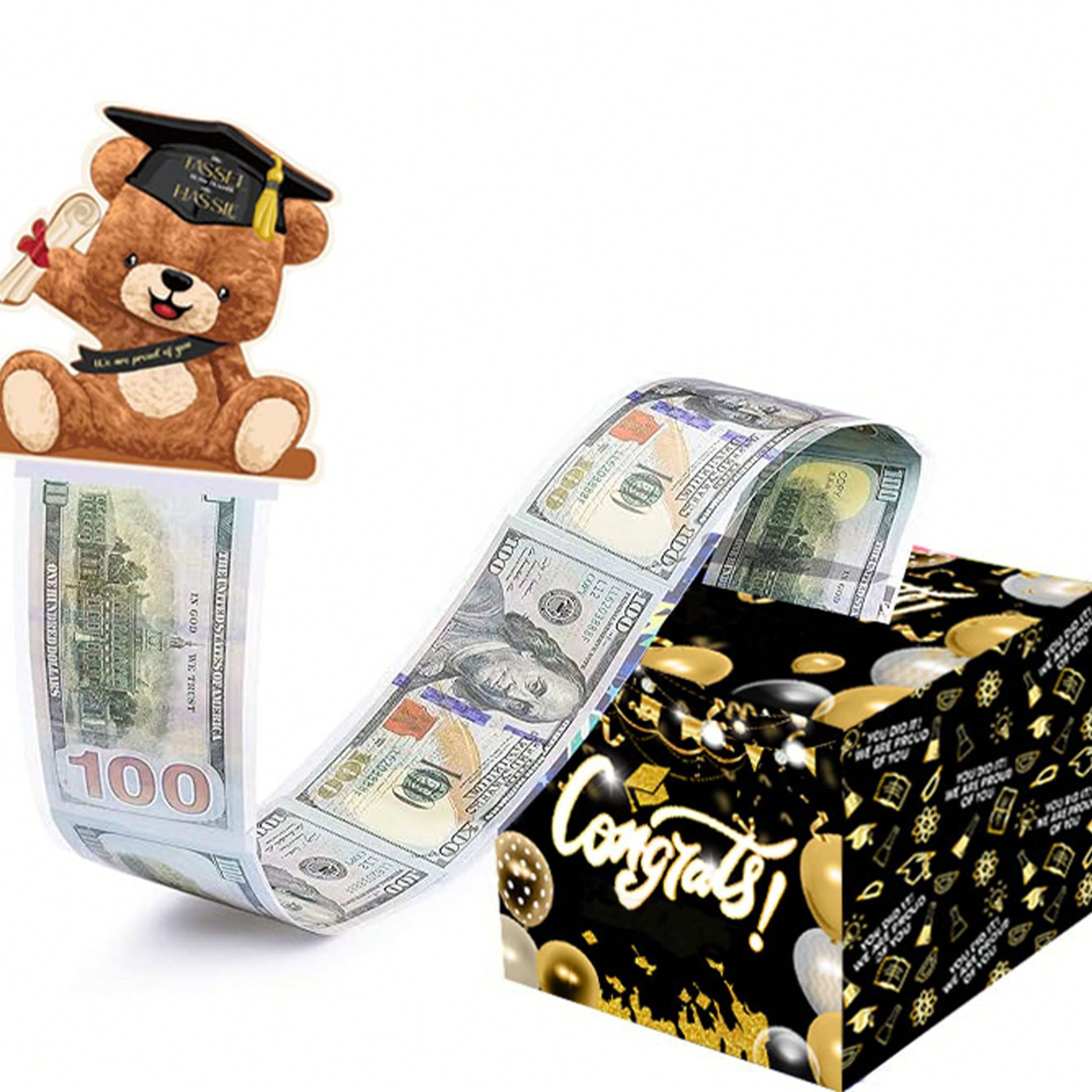 毕业生祝福金钱盒,可爱熊猫款现金收纳盒,大学高中毕业派对礼物,我们为你感到骄傲,附赠50个塑料袋-派对礼盒