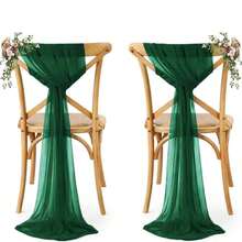 10 pezzi Coprisedia in chiffon verde scuro con decorazioni di fiori artificiali, decorazioni per lo schienale delle sedie da matrimonio, adatte per banchetti, matrimoni, eventi e decorazioni per feste - si adattano alla maggior parte delle sedie per eventi - Verde Scuro - Visualizzare 2