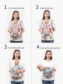 2-In-1 Baby Carrier, Hands-Free Front Carry & Waist Stool, Breathable For Winter Use - Pink - View 5