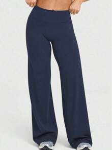 Women's Minimalist High Waist Wide Leg Pants, Casual Comfortable Sports Leggings, High Elastic Flare Commuting Yoga Pants, Women's Sportswear, Knit Fabric, Elastic Comfort, Suitable Daily Wear And Sports, Flare Tight Pants, Women's Sports Pants Spring - Màu Tím - Xem 11