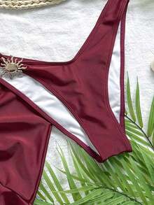 3-Piece Solid Color Tankini Swimwear Set, Wide Strap Design With Underwire For Comfortable Support, Fashionable Beach Style, Perfect For Summer Beach & Pool Parties Vacation White - 紅色 - 查看 7