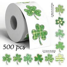 500张格子三叶草涂鸦贴纸，1英寸不对称图案，清新三叶草贴纸，适用于信封、杂志、手机壳、水杯、电脑、头盔、剪贴簿、派对礼品，PVC防水密封贴纸 - 格紋三葉草 - 查看 6