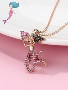 1件儿童时尚优雅水钻美人鱼舞者女孩吊坠项链，适合日常佩戴、送礼、节日 - 彩色 - 查看 2
