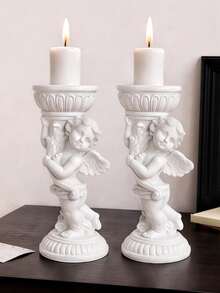 Chân nến hình thiên thần phong cách châu Âu cổ điển, giá đỡ nến trụ bằng nhựa lãng mạn cho bữa tối dưới ánh nến, quà tặng ngày Valentine và trang trí đám cưới. - A - Xem 4