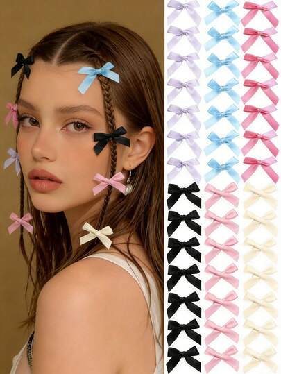 10/30 件装青少年时尚丝带蝴蝶结发夹，蕾丝优雅芭蕾蝴蝶结 Y2K 少女发饰爪夹，适合春季少女装扮，蝴蝶结，可爱，校园用品，头部饰品，发夹，优雅公主风日常发饰，青少年发饰，小女孩四季装扮，适合居家和外出，适合旅游摄影，节日派对