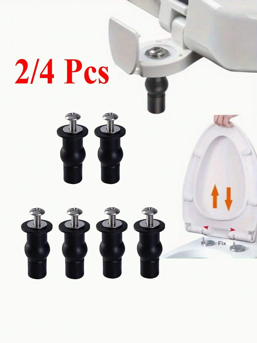 2Pcs/4Pcs Universal Toilet Seat Hinge Bolts Screws Kit Toilet Lid Screws Expansion Seat Cover Screws - Stainless Steel Screws With Expansion Rubber Nuts & Threaded Inserts - Top Mount Hardware Replacement Set For Blind Hole Connections