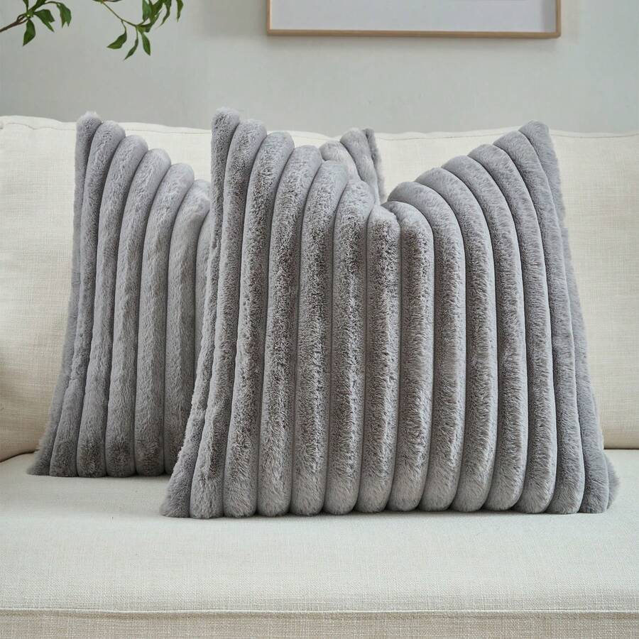 YSTYLE Sofakissenbezüge 45x45 cm, 2 Stück, weiche Plüschkissenbezüge mit Streifenmuster, moderne und elegante Dekokissenbezüge, strapazierfähig für Sofa, Wohnzimmer und Schlafzimmer - Grau - Übersicht 1