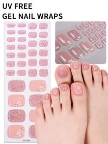 Bộ 34 miếng dán móng chân gel màu hồng nude lấp lấp lánh, không tia UV, phong cách tối giản cổ điển, tự dính, dễ sử dụng, phù hợp cho phụ nữ và bé gái tự làm móng tại nhà. - Hồng - Xem 1