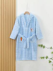 1pc Cartoon Rabbit Pink & Blue Plush Rabbit Ear Bathrobe, Soft & Comfortable, Non-Shedding, Thick & Soft, Loungewear, Winter Sleepwear, Hooded Robe - Multicolor - View 3