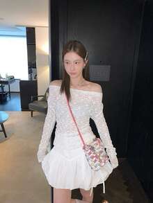 蕾丝吊带背心，露肩，百搭，显瘦，双面可穿，镂空白色休闲上衣 - 白色 - 查看 4