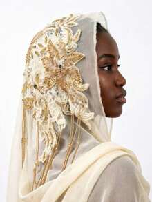 1pc Shiny Palace Style Polyester Lace Tassel Scarf, Suitable For All Seasons - Multicolor - View 7