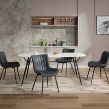 Juego de 2 sillas de comedor modernas de piel sintética, patas de metal negro resistentes, sin brazos, estilo de mediados de siglo, para el hogar o restaurante, fácil montaje y limpieza. - Negro - Ver 3