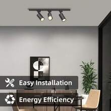 Conjunto de luminária de teto com trilho, lâmpada GU10, embutida, em alumínio preto + PC, AC85-265V, giratória 180°, preto/branco, com trilho (inclui trilho e acessórios de conexão), ideal para quarto/escritório/sala de estar/closet/vitrine/showroom/loja/galeria/corredor/sala de jantar/loja de roupas/bar. - Preto - Ver 11