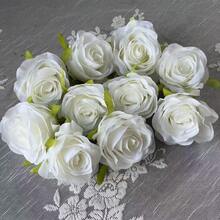 12 piezas de cabezas de flores de rosas blancas artificiales (con cáliz) - Blanco - Ver 3