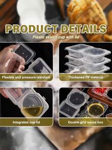 5/10/20pcs Portable Dual Compartment Condiment Containers - Reusable Plastic Sauce And Dip Cups For Travel, Snacks And Meal Prep (Transparent), Dual Compartment Containers Suitable For Dipping Bowls - Multicolor - View 5