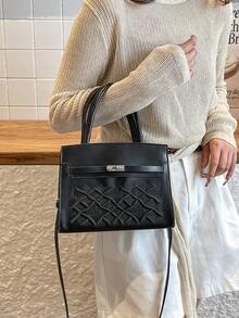 2026 New Mini Embossed Structured Tote Bag For Women,Premium PU Leather Shoulder Bag With Intricate Embossed Pattern & Turn-Lock Clasp, Versatile Dual Carry Options (Top Handle & Detachable Crossbody Strap) - Multicolor - View 4