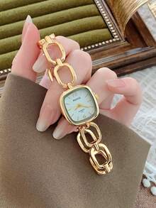 1pc Gold Casual Bamboo Fashion Watch Band, Suitable For Women's Quartz Watches For Daily Wear, Retro Couple Style, Best Gift - 金色 - 查看 2
