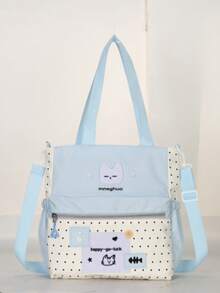 Minimalist Polka Dot Single Shoulder Bag, Fashionable Casual Messenger Bag, Large Capacity, School/College Style - Baby Blue - View 4