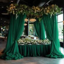 Elegant Dark Green Mesh Fabric, Creating A Graceful High-Quality Mesh Decorative Sheer Fabric, Rectangular Soft Draping Material With High Flexibility, Suitable For Wedding Embroidery Decor, Anniversary, Graduation Ceremony, Housewarming, Bachelor Party, Luxury Events, Reception, Party Backdrop, Indoor & Outdoor Activities, Engagement, Wedding Party, Classic Curtain, Thanksgiving, Christmas, Halloween - View 7