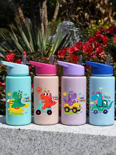 500ml Astronaut & Dinosaur Water Bottle, Cute Student Water Cup With Straw, Best Gift For Girls And Boys, Suitable For Outdoor, Campus, Sports, Graduation Season, Portable