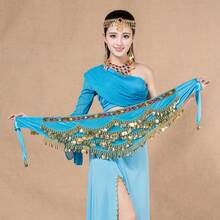 1pc Women's Wavy Belly Dance Belt Hip Scarf Women's Sweet Belly Dance Golden Coin Hip Scarf Skirt Wrap Noisy - Multicolor - View 13