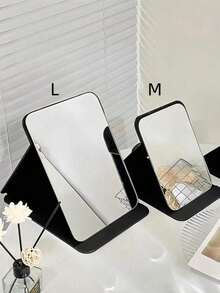 1pc Simple Bathroom And Bedroom Makeup Mirror, Back To School Dormitory Mirror Portable Desktop Vanity Mirror, Office Desk Stand Mirror, Handheld Cosmetic Mirror, Adjustable Tabletop Mirror, Student Dormitory Dressing Table Mirror, Home Decoration, Room D Home Bathroom Decor Summer Makeup Organizer Bathroom Accessories - Black - View 2