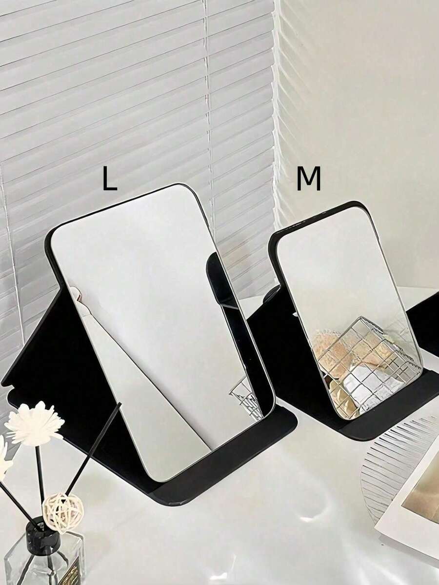 1pc Simple Bathroom And Bedroom Makeup Mirror, Back To School Dormitory Mirror Portable Desktop Vanity Mirror, Office Desk Stand Mirror, Handheld Cosmetic Mirror, Adjustable Tabletop Mirror, Student Dormitory Dressing Table Mirror, Home Decoration, Room D Home Bathroom Decor Summer Makeup Organizer Bathroom Accessories