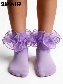 2 Pairs Princess Style Frill Trim Socks For Baby Girls/Toddlers/Kids - Multicolor - View 10