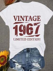 Women's Vintage 1967 Limited Edition T-Shirt - Sizes 0XL-4XL, Slim-Fit Short-Sleeve Crew Neck Casual Top With Vintage Letter Print And Red Retro Design, Suitable For Casual Wear And Themed Events, All-Season Style - Limited Edition Collectible Clothing - Vintage Street Style Unisex Loose Cotton Short Sleeve Crew Neck T-Shirt 100% Pure Cotton - White - View 1