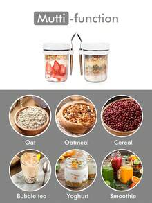 16oz/500ml [1/2 Gói] Yến Mạch Ngâm Chua Trong Hũ Thủy Tinh Có Nắp Có Thìa, Hộp Yến Mạch Kín Có Vạch Đo, Hộp Ngũ Cốc Di Động - trắng - Xem 8