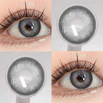 1 par de lentes de contacto de moda desechables de 14.5mm de color gris suave para 1 año