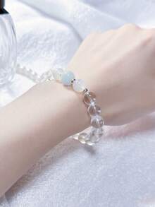 Fashionable Elegant Inner Peace Bracelet, White Clear Quartz Clearing, Courage, Stress, Abundance, Emotional Balance, Energy Healing Yoga Meditation Jewelry For Women Men For Vacation - White - View 7