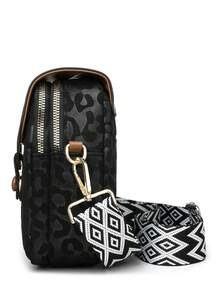 New Retro Contrast Color Crossbody Phone Bag, PU Material Versatile Daily Use, Embossed Design Suitable For Shopping, Commuting, Short-Distance Travel Women Handbag - Black - View 6
