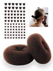 4pcs Hair Bun Shaper Set With Extra-Large, Large, Medium, Small Donut Hair Bun Maker, 20pcs Large Bobby Pins, Cream Color And 84pcs Heart Gem Stickers Rhinestones For Crafts - Multicolor - View 17