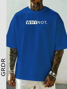 GRDR Men's Summer Letter Slogan Graphic Print Round Neck Short Sleeve T-Shirt, Comfortable & Fashionable - Blue - View 5