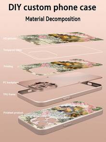 1pc Customizable Heart-Shaped Photo, Vintage Tulip & Floral Pattern Phone Case, Made Of Tempered Glass Back + TPU Soft Edge, Suitable For Samsung S26Ultra/S25Plus/S24 Series And Apple 17ProMax/16ProMax/15Pro/14Plus/13Pro/12ProMax/11/XsMax/8/7/6Plus, Can Be Used As Birthday Gift, Gift For Girlfriend/Boyfriend, Or Personal Use - Hồng - Xem 4