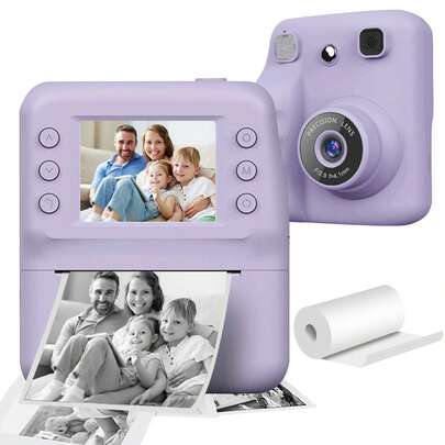 Kids Instant Camera, Instant Print Camera With Photo Paper, Suitable For 3-12 Years Old Boys And Girls Christmas Birthday Gift - Portable Pocket Design, Suitable For Thanksgiving, Christmas, Easter, World Cup, Eid Al-Fitr And Daily Gifts - Available In Purple, Pink, Blue, Green