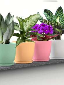 6pcs Classic Plastic Flower Pots With Trays - Lightweight, Suitable For Indoor/Outdoor Use, Great For Gardening And Lawn Care, Indoor/Outdoor Gardening And Lawn Care, These Planters Make An Excellent Gift For All Gardening Enthusiasts On Earth Day, World Environment Day, National Forest Week, New Year, Housewarming, Birthday And More - Multicolor - View 5