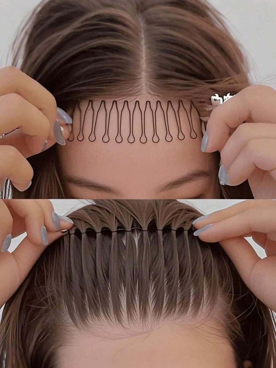 5pcs/10pcs Wavy Bangs Hair Clips, Elegant Hollow Oval Alloy Hair Styling Tools For Taming Flyaway Hair, Solid Color, Suitable For Ages 14+. Includes Headband, Detangling Brush, Mini Hair Brush, Ball Brush, Edge Brush & Comb Set. Hair Band Hair Hoop Travel Accessories,Festival,Birthday - Multicolor - View 1
