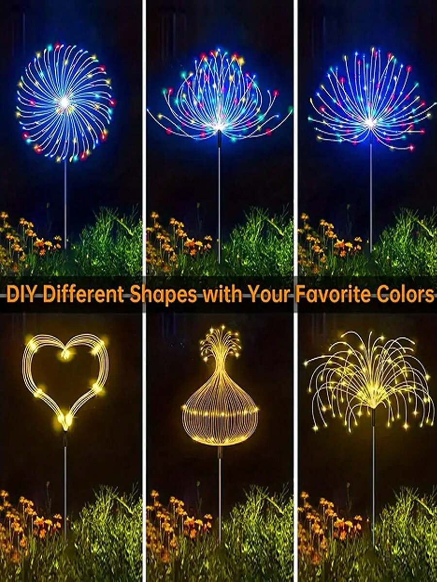 1pc LED Multi-Color Solar Ground Stake Fireworks Dandelion String Lights 90/150/200 LED Solar String Lights Outdoor Waterproof Yard Garden Christmas Wedding Holiday Party Decoration Lights - 單支裝 - 查看 1