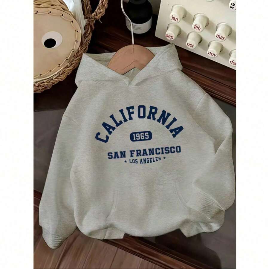 Unisex Sweatshirt/Hoodie With California Los Angeles Print, Long Sleeves, Comfortable - 灰色 - 查看 1
